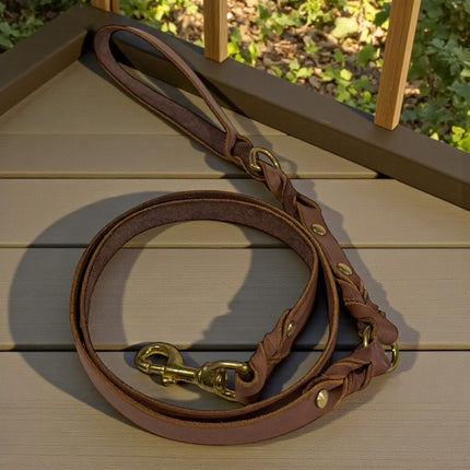 Natural Leather Lead - Double Braid