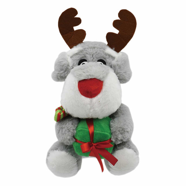 Prestige Christmas Snuggle Buddies Dog With Antlers Plush Squeak Toy For Dogs image 0