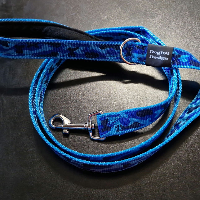 Adult Dog Premium Handle Fancy Blue Camo 1.5m x 25mm Lead image 1