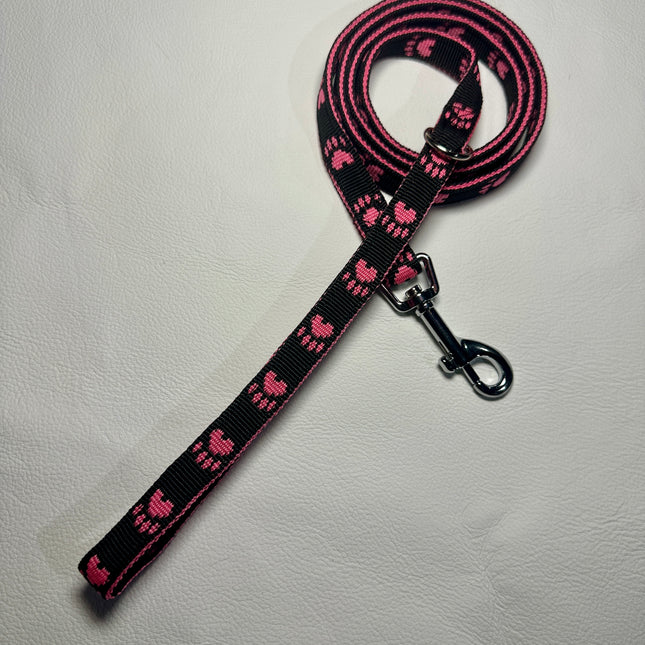 Puppy/Small Dog Pink Paw/Black 1.2m x 15mm Lead image 0