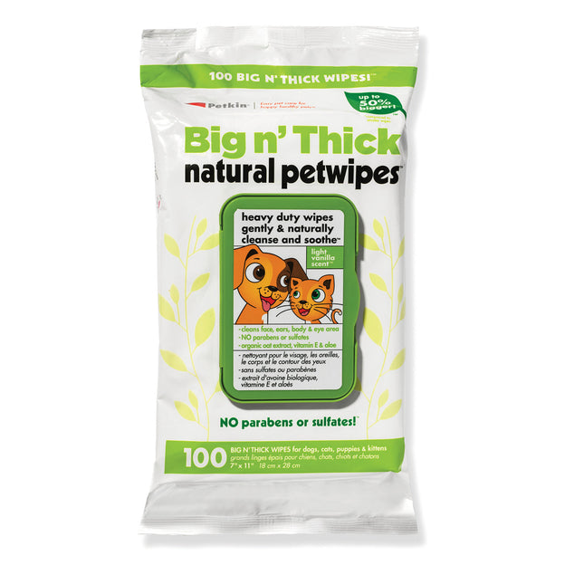 Petkin Big N Thick Natural Pet Wipes For Dogs And Cats 100 Pack image 0