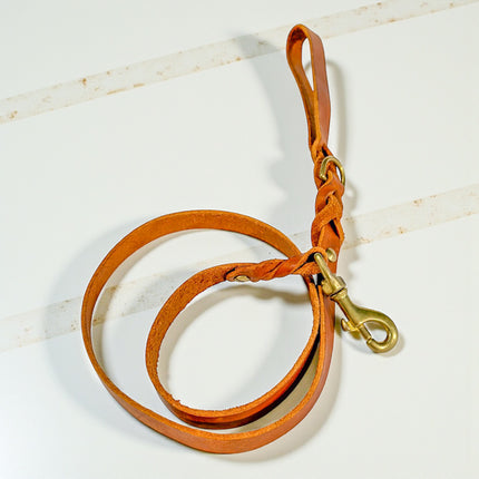 Natural Leather Lead - Double Braid