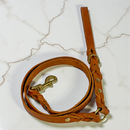 Natural Leather Lead - Double Braid