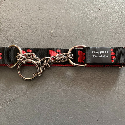 Martingale Red Paw-Black Collar image 0