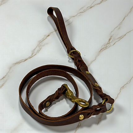Natural Leather Lead - Double Braid