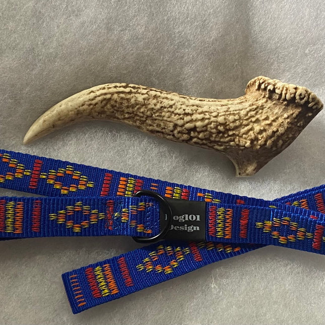 Adult Dog Premium Handle Fancy Blue Indian Motif 1.5m x 25mm Lead image 1