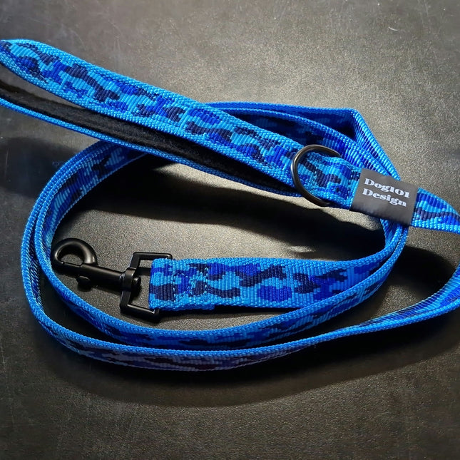 Adult Dog Premium Handle Fancy Blue Camo 1.5m x 25mm Lead image 0