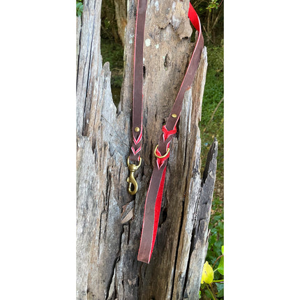 Red Two Tone Double Braid Leather Lead image 0
