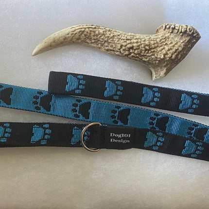 Adult Dog Premium Handle Fancy Blue Paw - Black 1.5m x 25mm Lead image 1