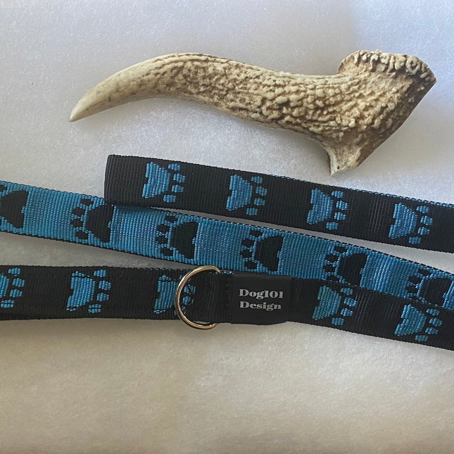 Adult Dog Premium Handle Fancy Blue Paw - Black 1.5m x 25mm Lead image 1