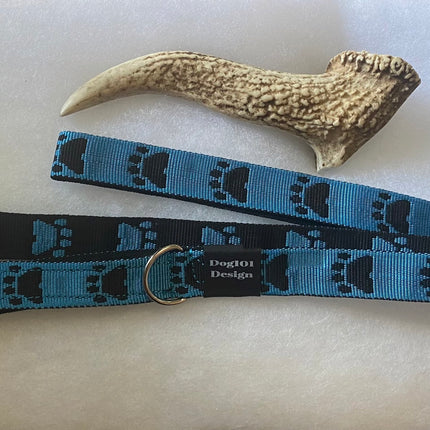 Adult Dog Premium Handle Fancy Black Paw - Blue 1.5m x 25mm Lead image 0