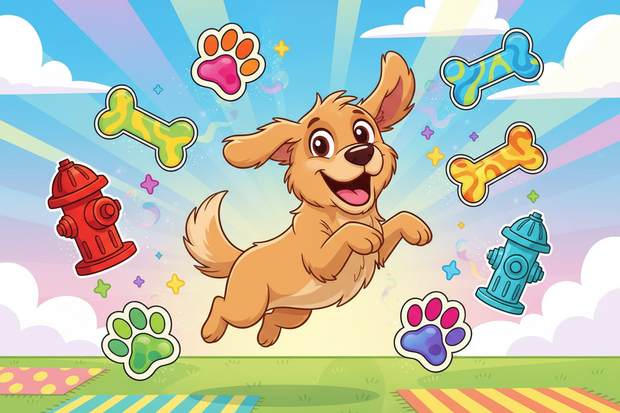 a cartoon dog playing with novelty air fresheners