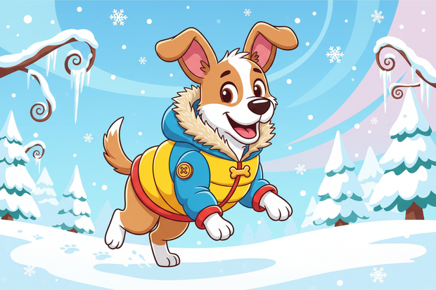 a cartoon dog wearing a winter jacket
