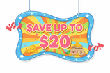 a cartoon sign saying save up to $20