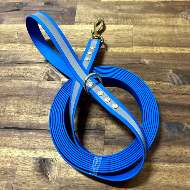 Lead 5m Reflective Blue Biothane Beach - Brass Fittings image 0