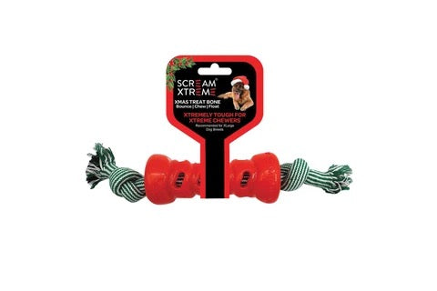 Scream Xtreme Xmas TREAT Bone Loud Red with Rope - XL image 0