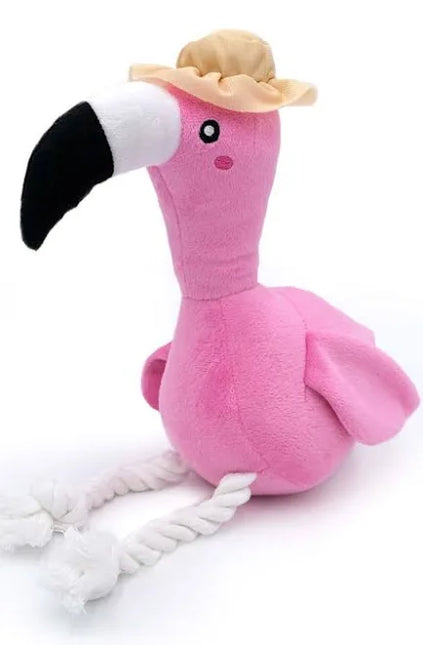 Zippy Paws Playful Pal Plush Squeaker Rope Dog Toy - Freya the Flamingo image 0