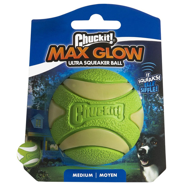 Chuckit! MAX GLOW ULTRA SQUEAKER BALL Medium 6cm - 1pk image 0