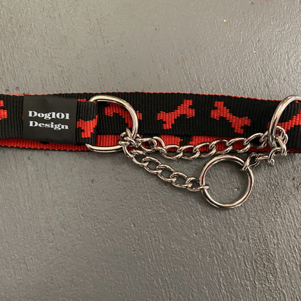 Martingale Red Bone-Black Collar image 0