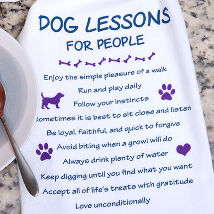 Dog lessons for people tea towel image 0
