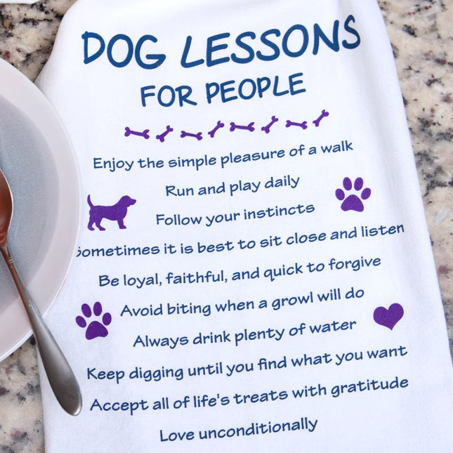 Dog lessons for people tea towel image 0
