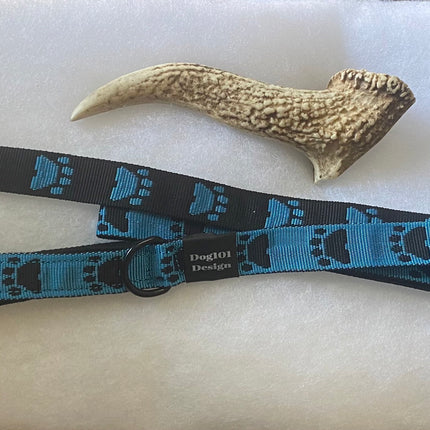 Adult Dog Premium Handle Fancy Black Paw - Blue 1.5m x 25mm Lead image 1