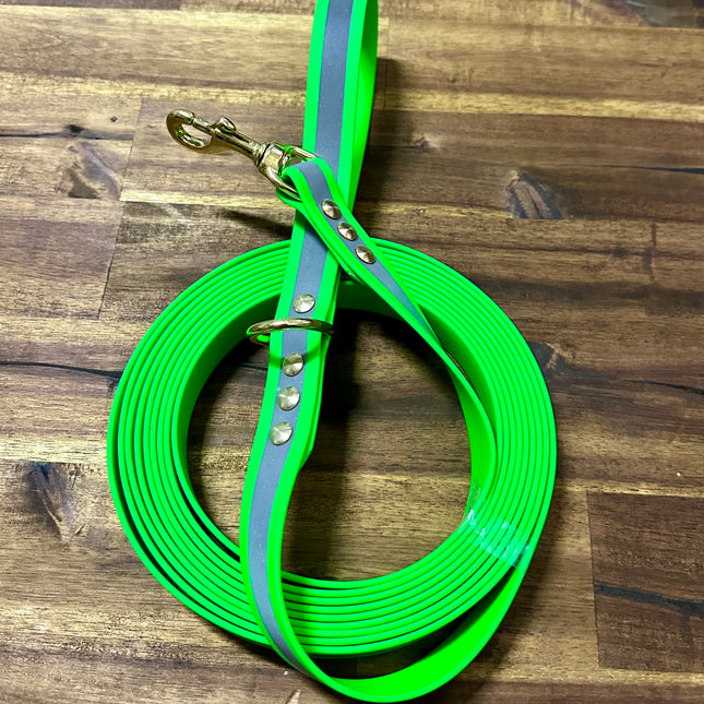 Lead 5m Reflective Green Biothane Beach - Brass Fittings image 0