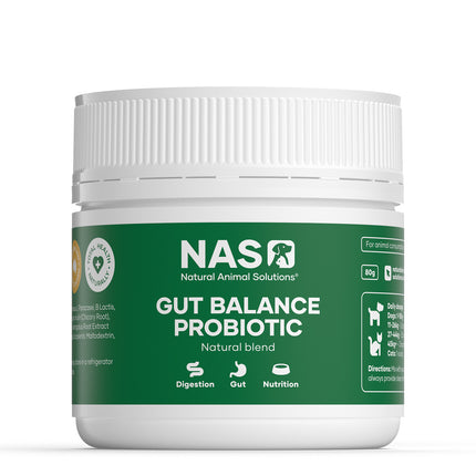 NAS Gut Balance Probiotic Natural Blend Supplement For Dogs And Cats 80g image 0