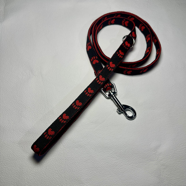 Puppy/Small Dog Red Paw/Black 1.2m x 15mm Lead image 0